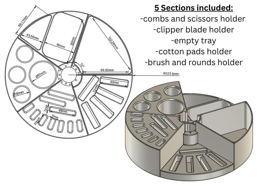 Rotatable Pet Grooming Tool Holder. 3D printed Spin Caddy